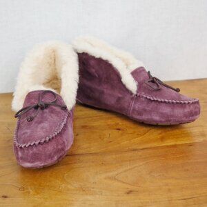 Ugg Alena Slipper Bootie Moc Flat In Purple Suede w/ Shearling Lining Size 10